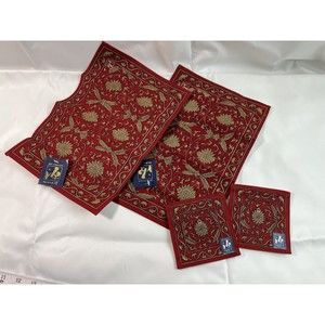 Gen Collection Japanese Tea Ritual Placemat and Coasters Set Red Or Green Y/pick